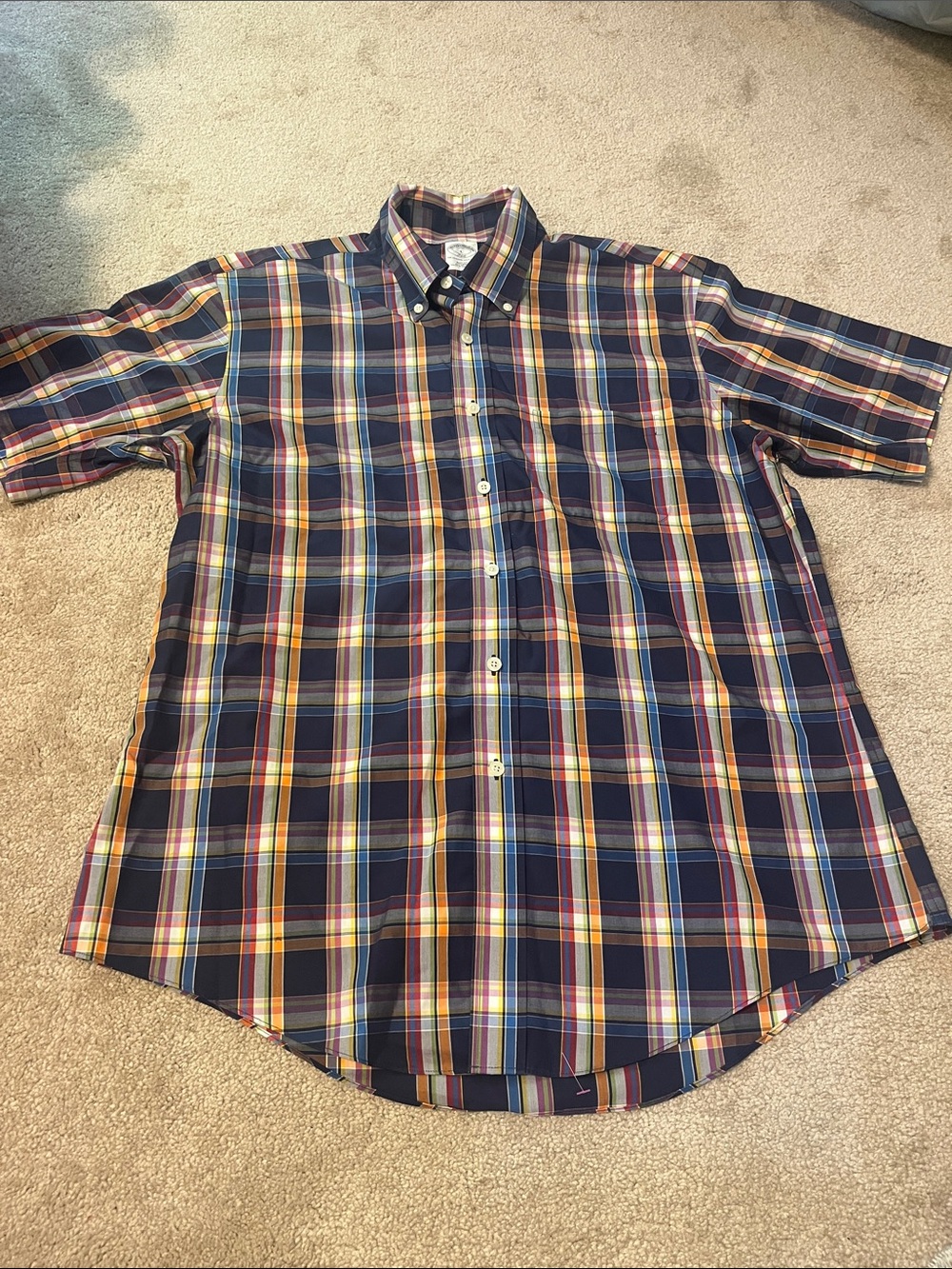 Brooks Brothers Multicolor Plaid Short-Sleeve Button-Down Shirt 100% cotton L